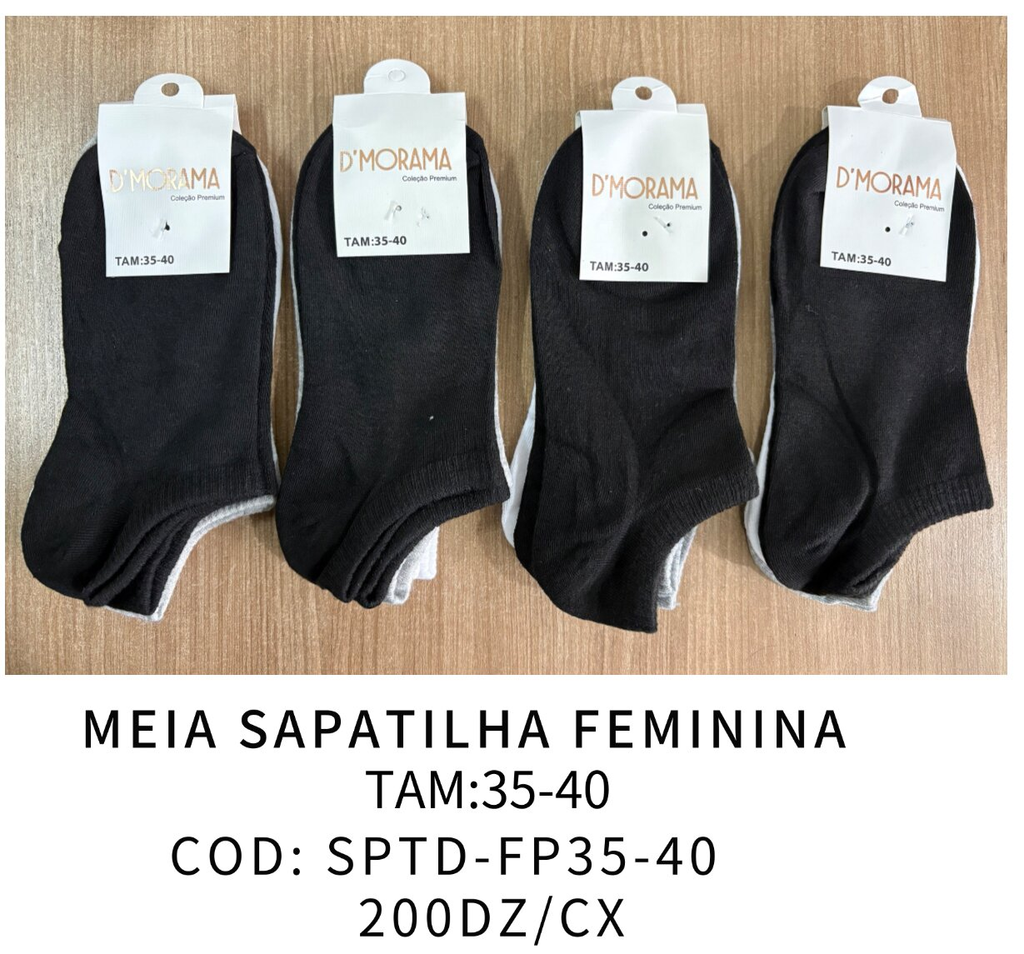 Meia sapatilha feminina branca e preto - Imagem 1